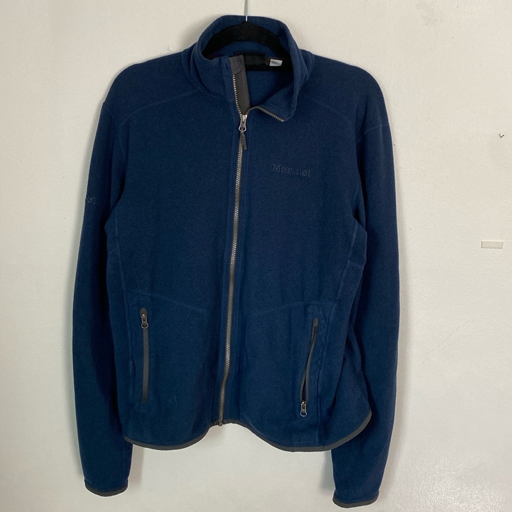 Marmot Fleece Jacket Mens Medium Blue Logo Full Zip Coat Pockets